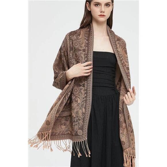 Pashmina Shawl Wrap with Ethnic Brown - Picture 4 of 6